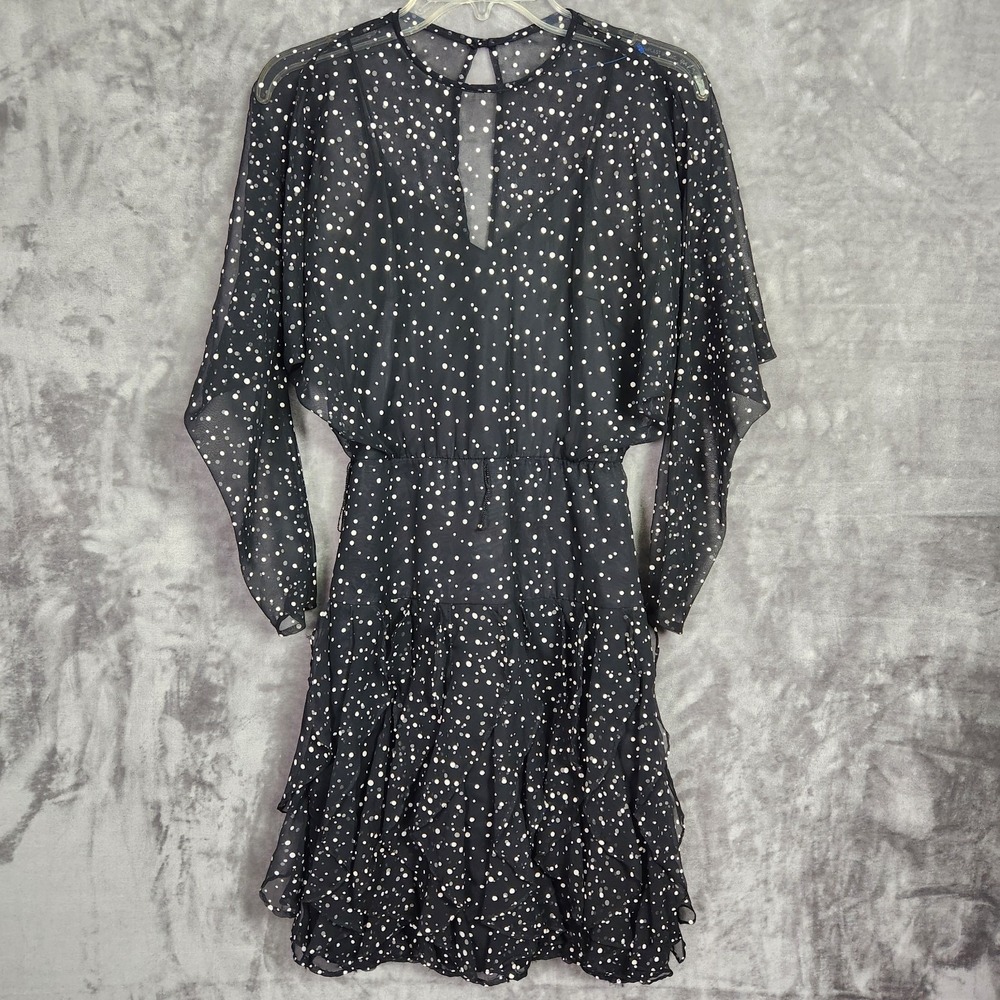 VTG Betsy & Adam Dress Womens 0/XS Black White Polka Dot Tiered Whimsigoth Party